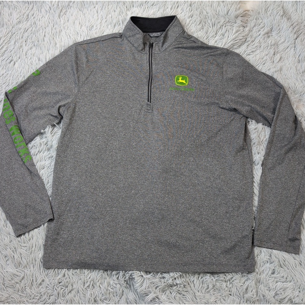 John Deere Shirt Mens M Gray Half Zip Lightweight Comfort Des Moines Farming